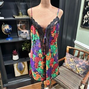 Interludes Floral Silky Lingerie Romper with Lace Trim – Adjustable Straps